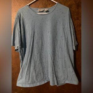 2xl Light Blue Short Sleeve Short With Embroidered Design By Basic Editions